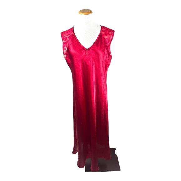 Oscar De La Renta Pink Label Red Lace Satin Full Length Gown Slip Neglige XL - Picture 1 of 6